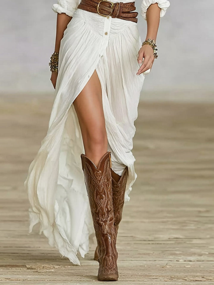 Lunori™ Soléane | Abito Midi Elegante Plissettato