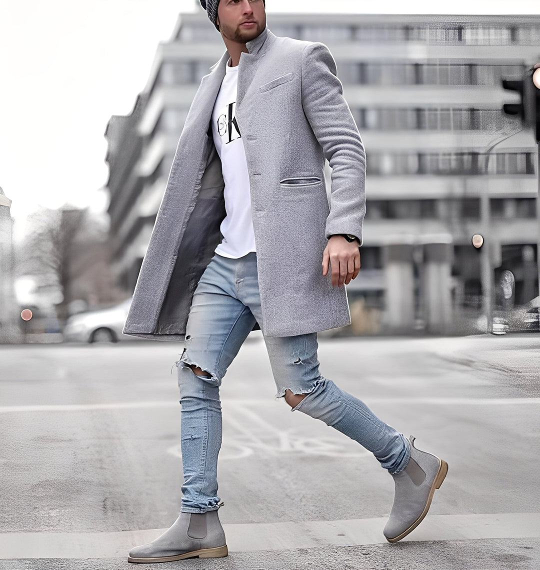 Cordell - Casuale lungo cappotto di lana per uomini