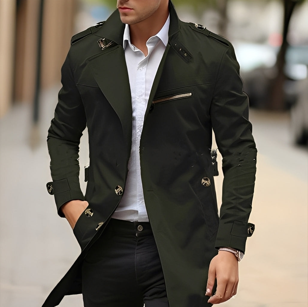 Ansel - Elegante trench coat con colletto a revers per uomo