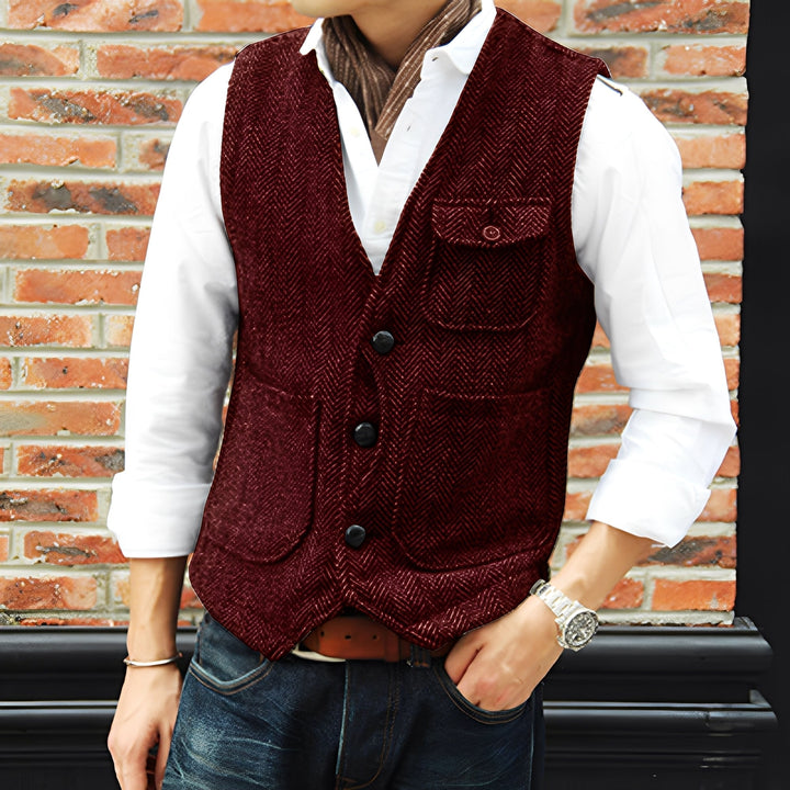 Matthew - Elegante gilet in tweed con tasche per uomini