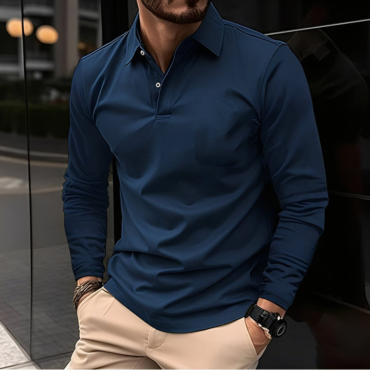 Dudley - Polo casual a maniche lunghe con bottoni per uomo