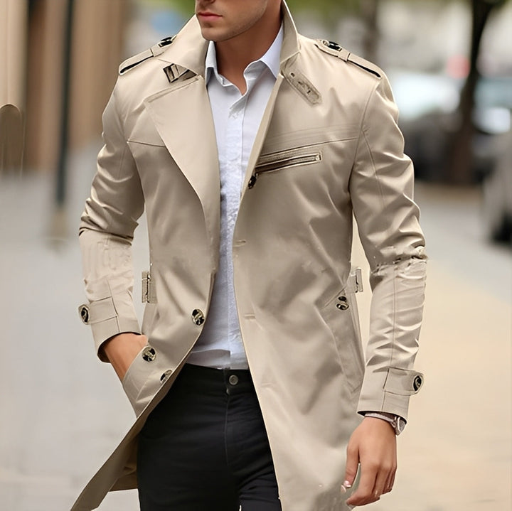 Ansel - Elegante trench coat con colletto a revers per uomo
