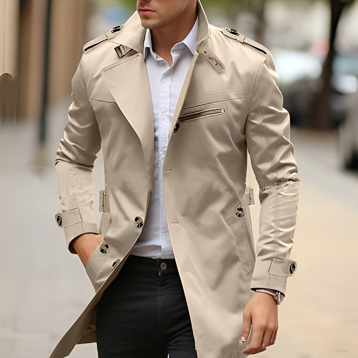 Derrick - Elegante trench coat con colletto a revers per uomo