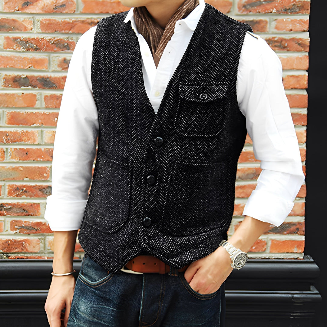 Matthew - Elegante gilet in tweed con tasche per uomini