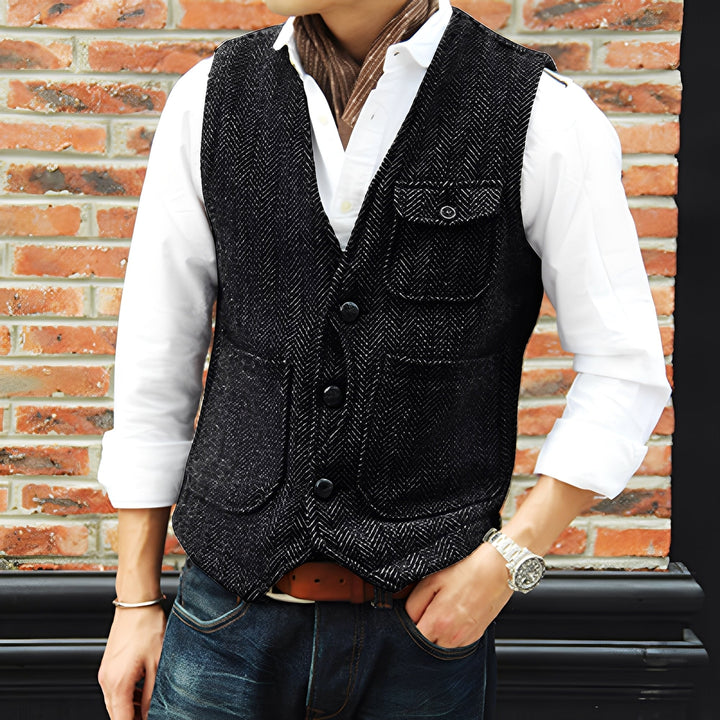 Matthew - Elegante gilet in tweed con tasche per uomini