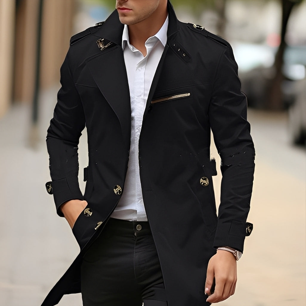 Ansel - Elegante trench coat con colletto a revers per uomo