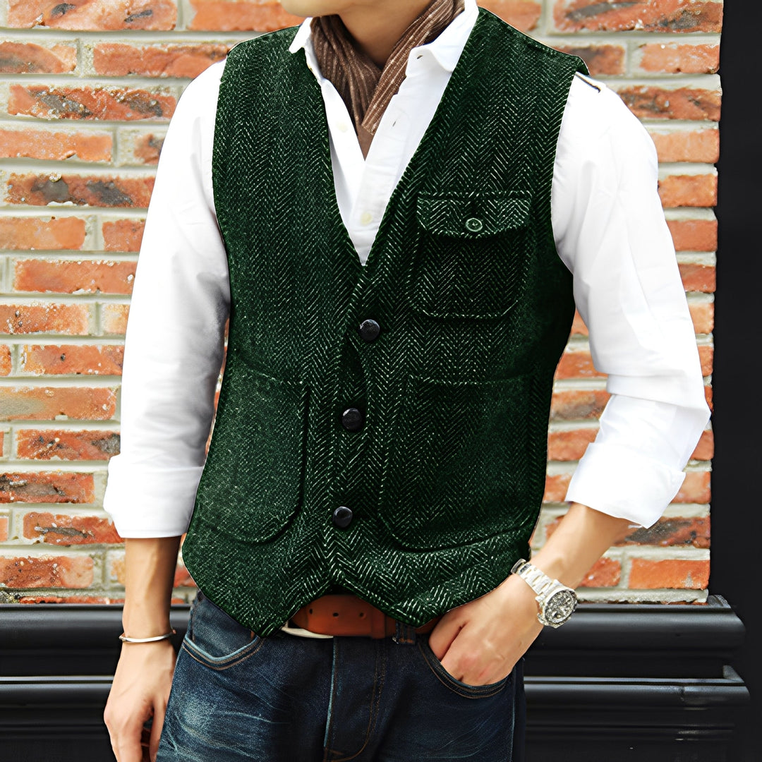 Matthew - Elegante gilet in tweed con tasche per uomini