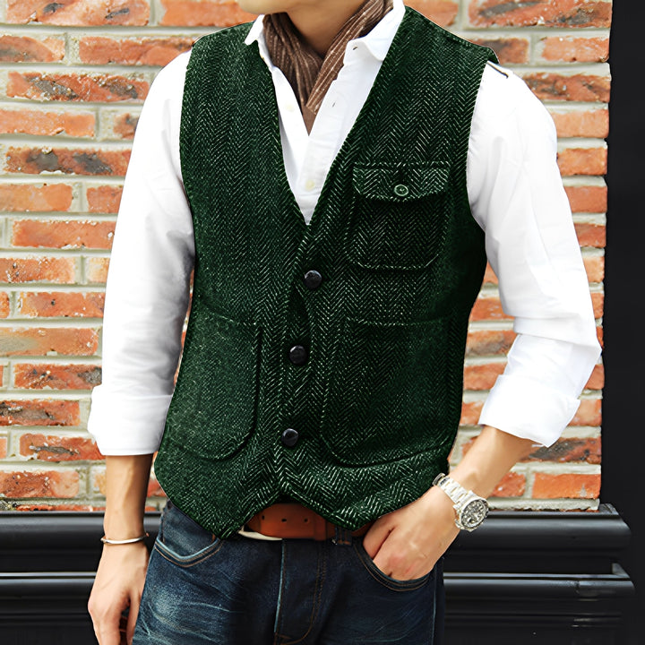 Matthew - Elegante gilet in tweed con tasche per uomini