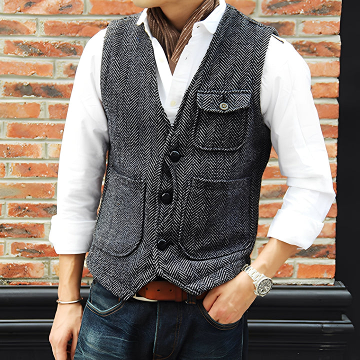 Matthew - Elegante gilet in tweed con tasche per uomini