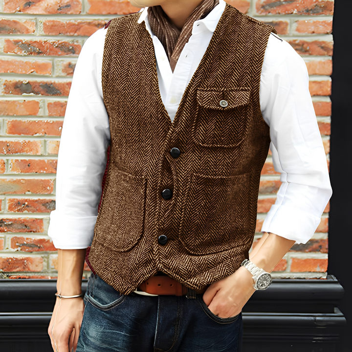 Matthew - Elegante gilet in tweed con tasche per uomini