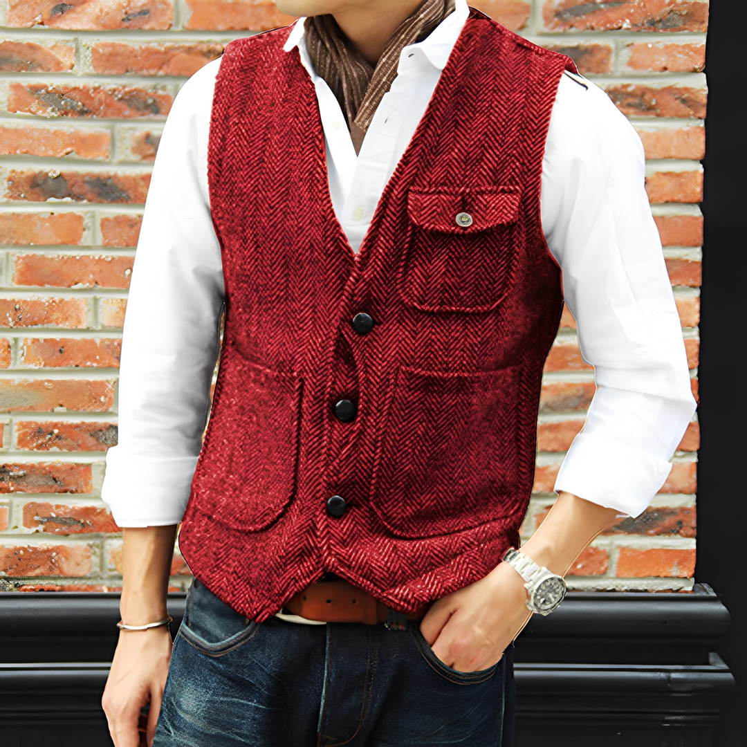 Matthew - Elegante gilet in tweed con tasche per uomini