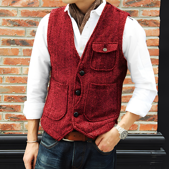 Matthew - Elegante gilet in tweed con tasche per uomini