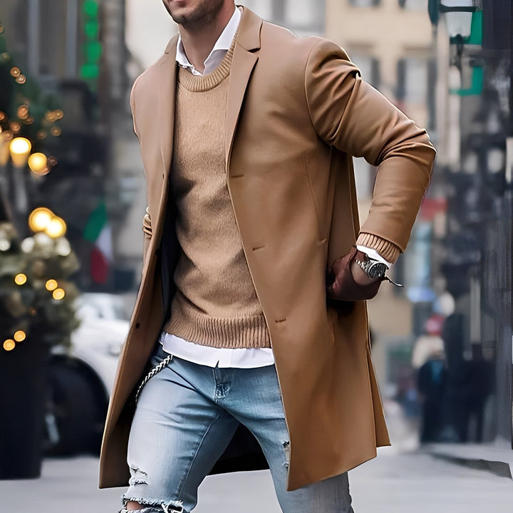 Landen - Elegante trench coat con colletto a revers per uomo