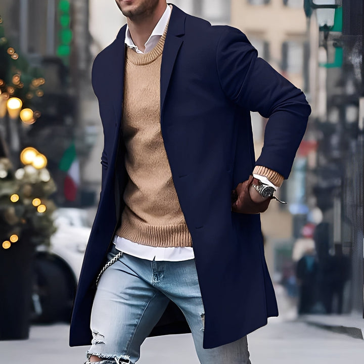 Landen - Elegante trench coat con colletto a revers per uomo