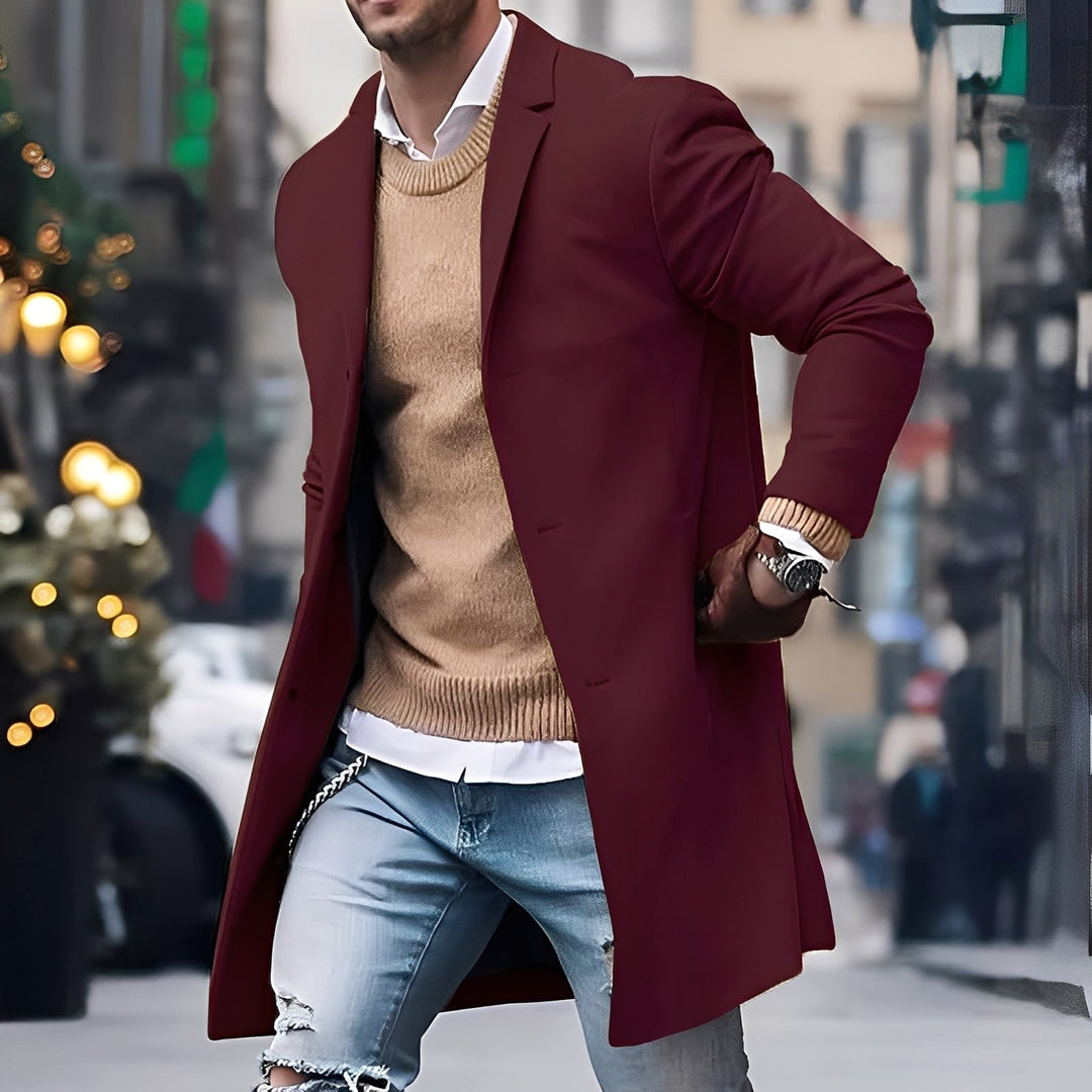 Landen - Elegante trench coat con colletto a revers per uomo