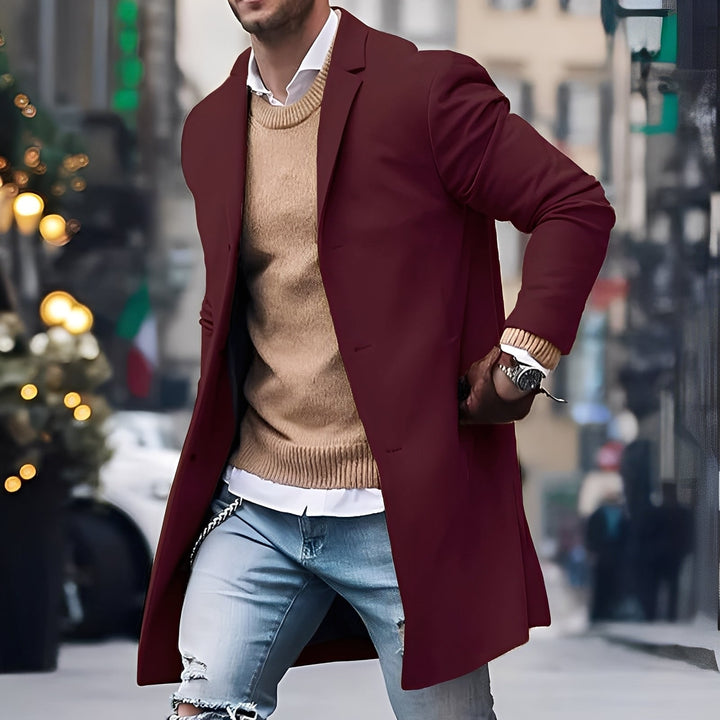 Landen - Elegante trench coat con colletto a revers per uomo
