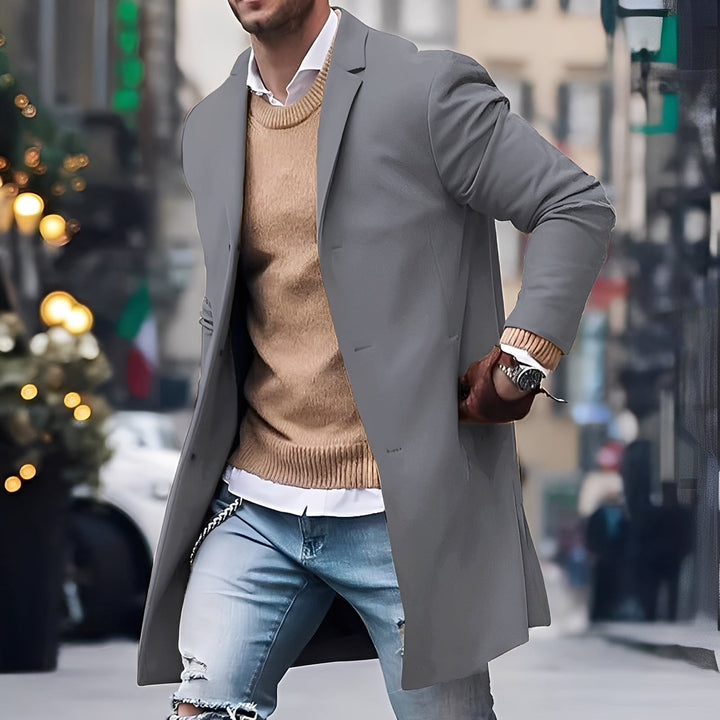 Landen - Elegante trench coat con colletto a revers per uomo