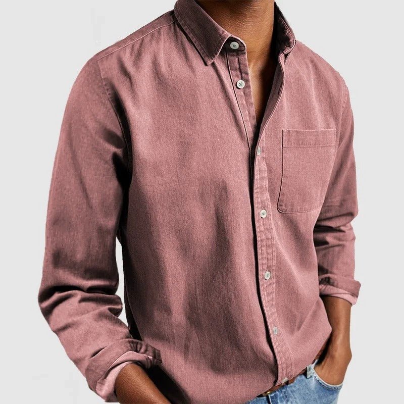 Nathan - Camicia casual a maniche lunghe con colletto a revers per uomo